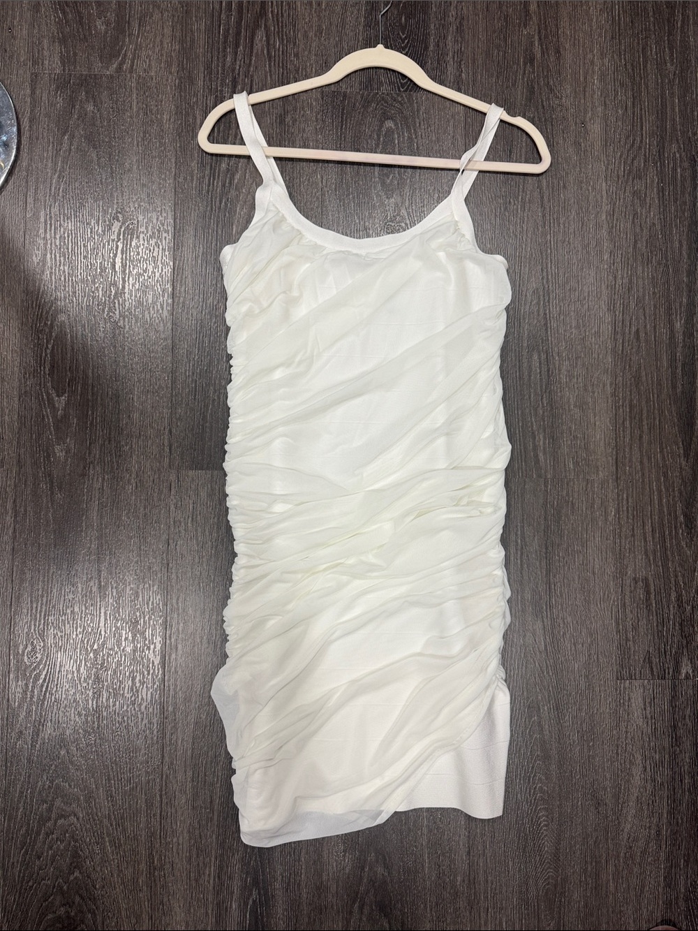 Guess by Marciano White Ruched Spaghetti-Strap Mini Dress